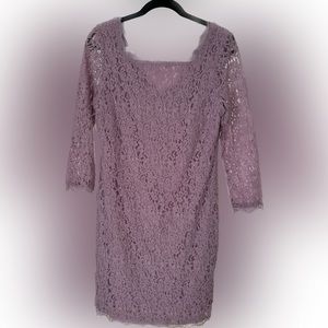Size 18 Adrianna Papell Lace Illusion Long Sleeve Lilac Dress